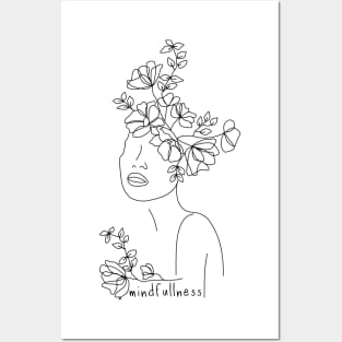 Frau mit Blumen im Haar, Minimalistisch, Line-Art Posters and Art